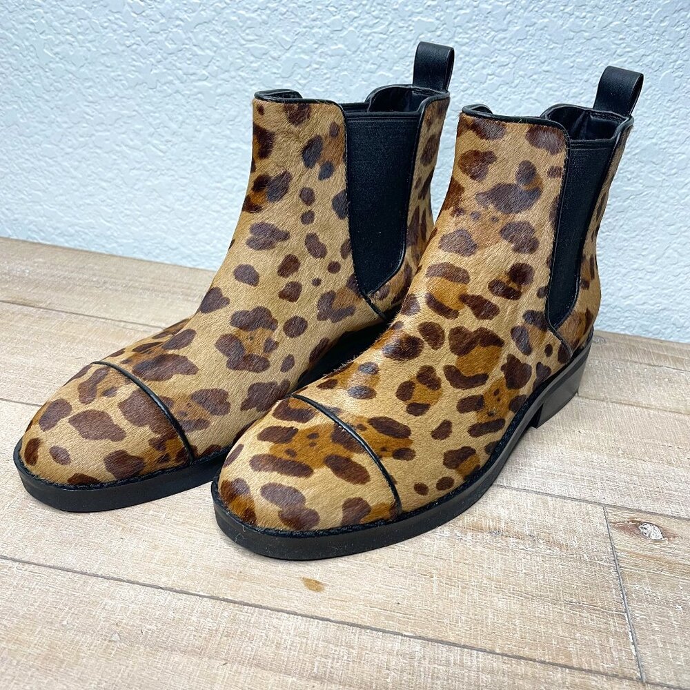 Cole Haan Mara Grand Chelsea Boots Ocelot Calf Hair Leopard Black Size 7 NEW